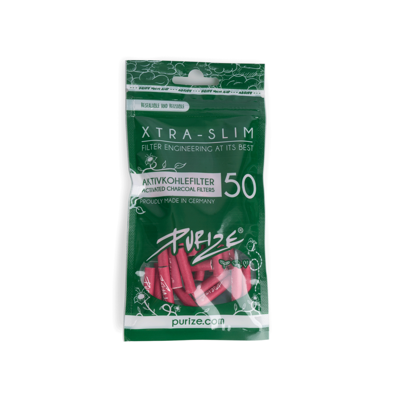 Purize Aktivkohlefilter Xtra Slim Size 6mm 50 Stück Pink
