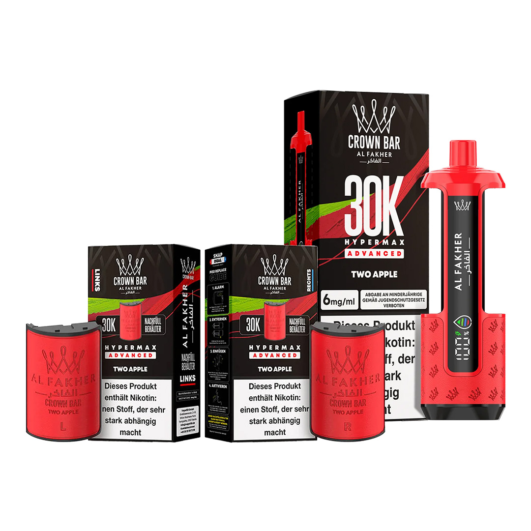 Al Fakher Crown Bar 30K Hypermax Advanced Two Apple Al Fakher Crown Bar 30K Hypermax Advanced Two Apple