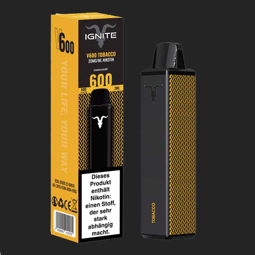 Ignite V600 - Vape Einweg E-Zigarette  - Tobacco 2% Nikotin