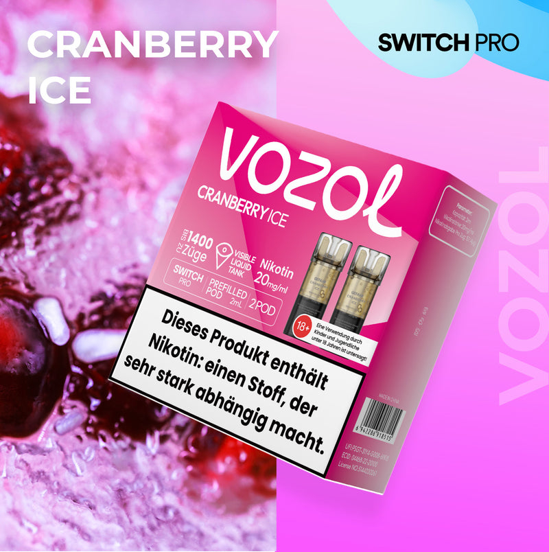 Vozol Switch Pro - Pod - Cranberry Ice 2% Nikotin 700 Züge (2 Pods)