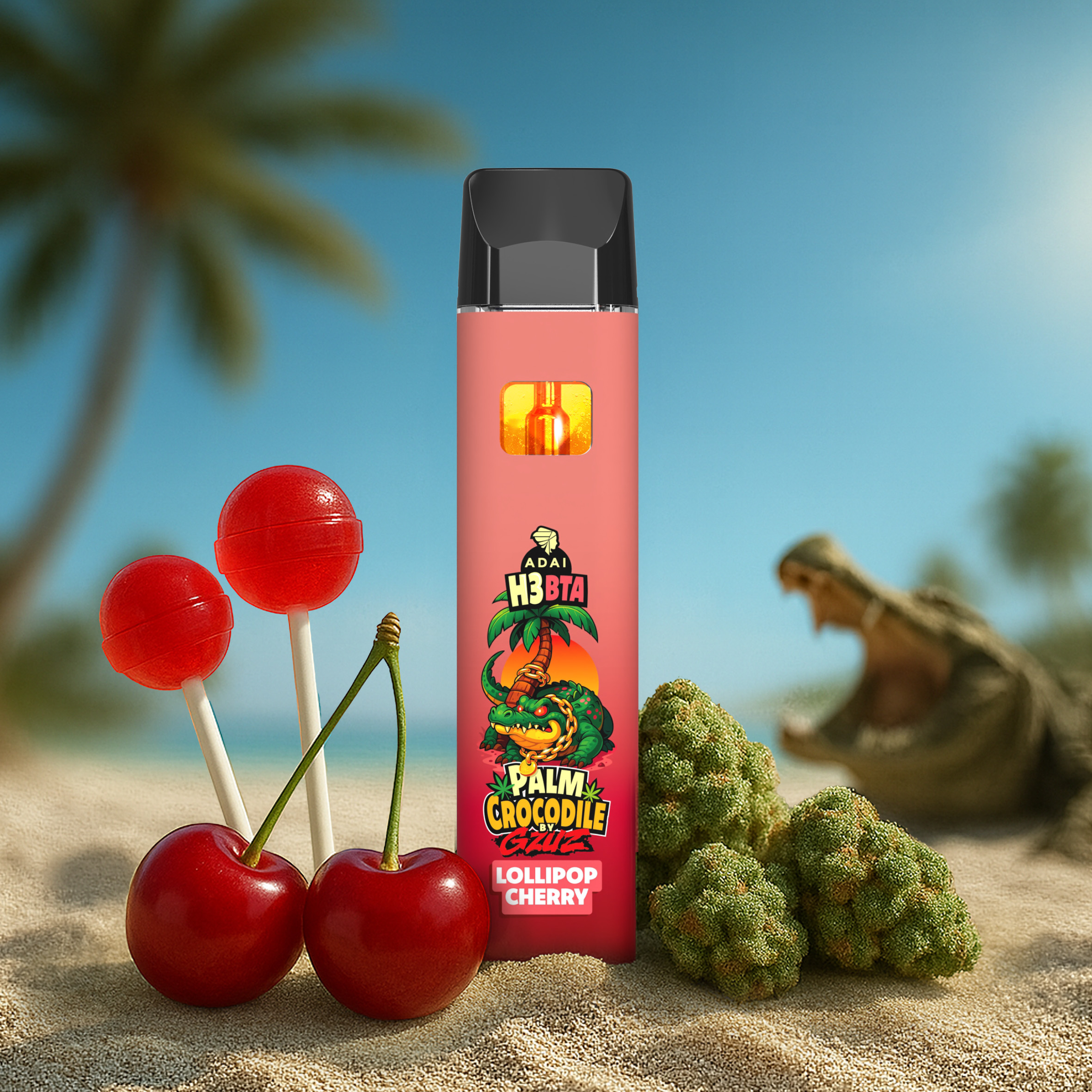 Palm Crocodile by GZUZ H3BTA Vape Lollipop Cherry 1ml Palm Crocodile by GZUZ H3BTA Vape Lollipop Cherry 1ml