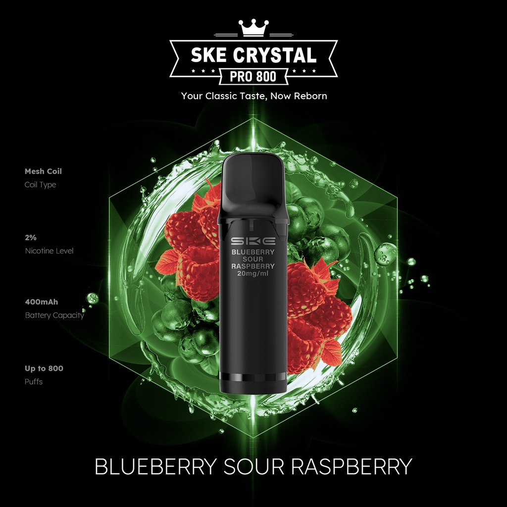 SKE Crystal Pro 800 Pod - Blueberry Sour Raspberry 2% Nikotin (2er Pack)
