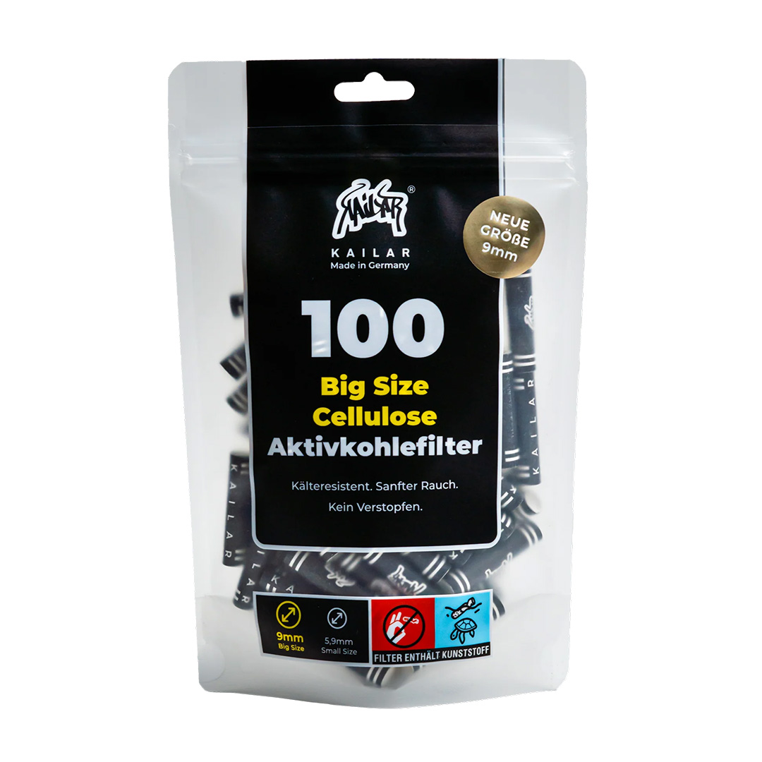 Kailar Cellulose Slim Aktivkohlefilter 9mm 100 Stück Schwarz