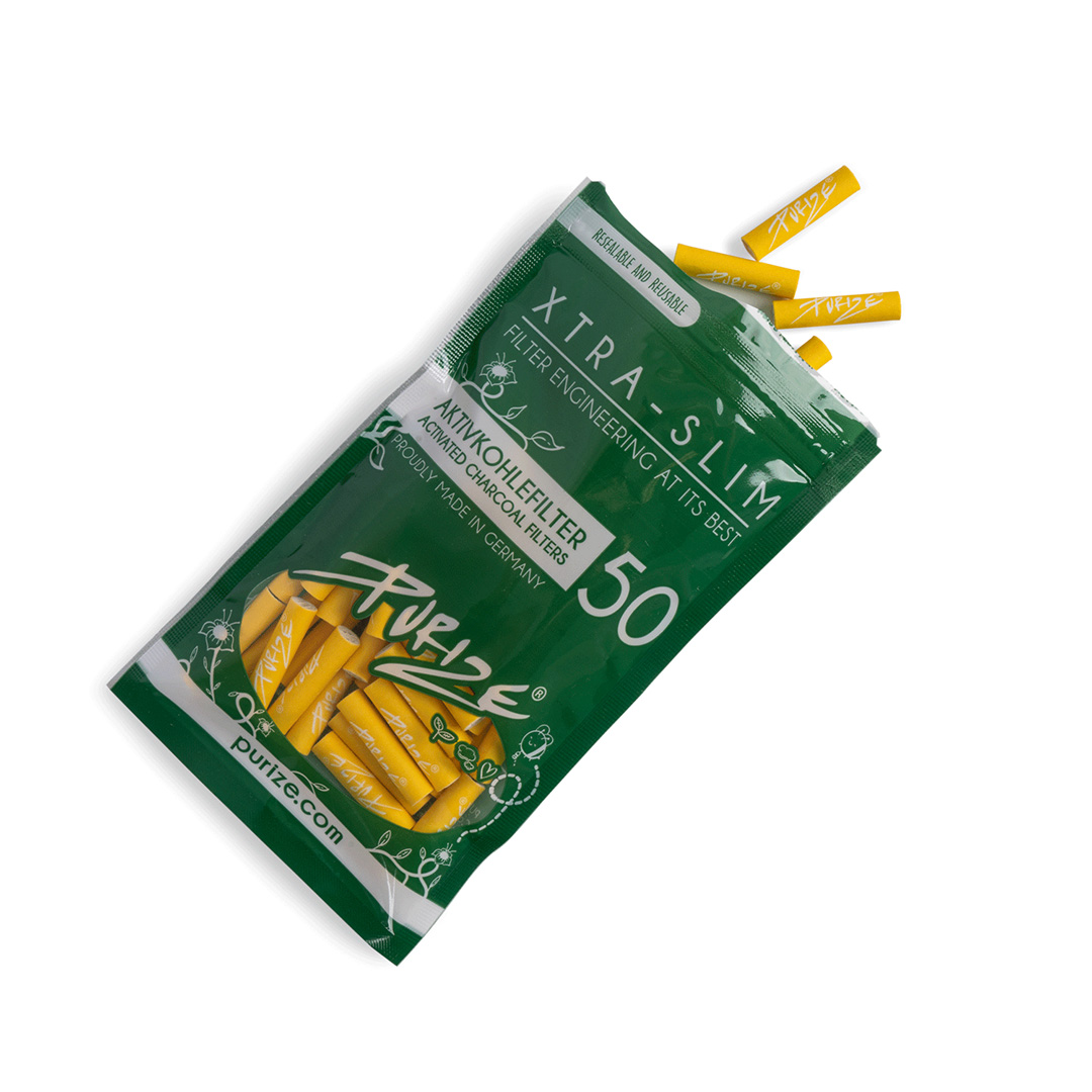 Purize Aktivkohlefilter Xtra Slim Size 6mm 50 Stück Gelb