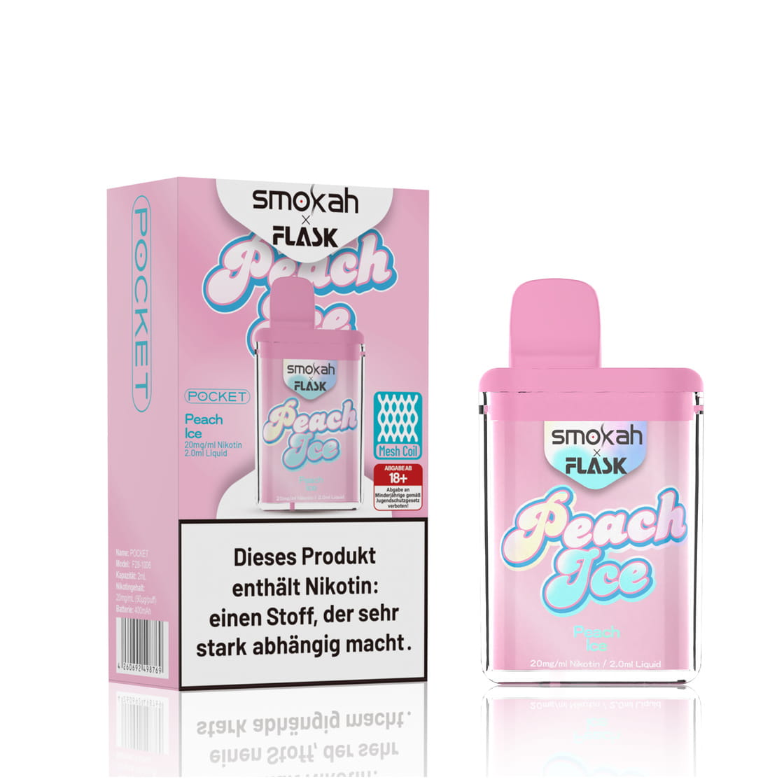 Smokah x Flask Pocket - Einweg E-Shisha - Peach Ice 2% Nikotin