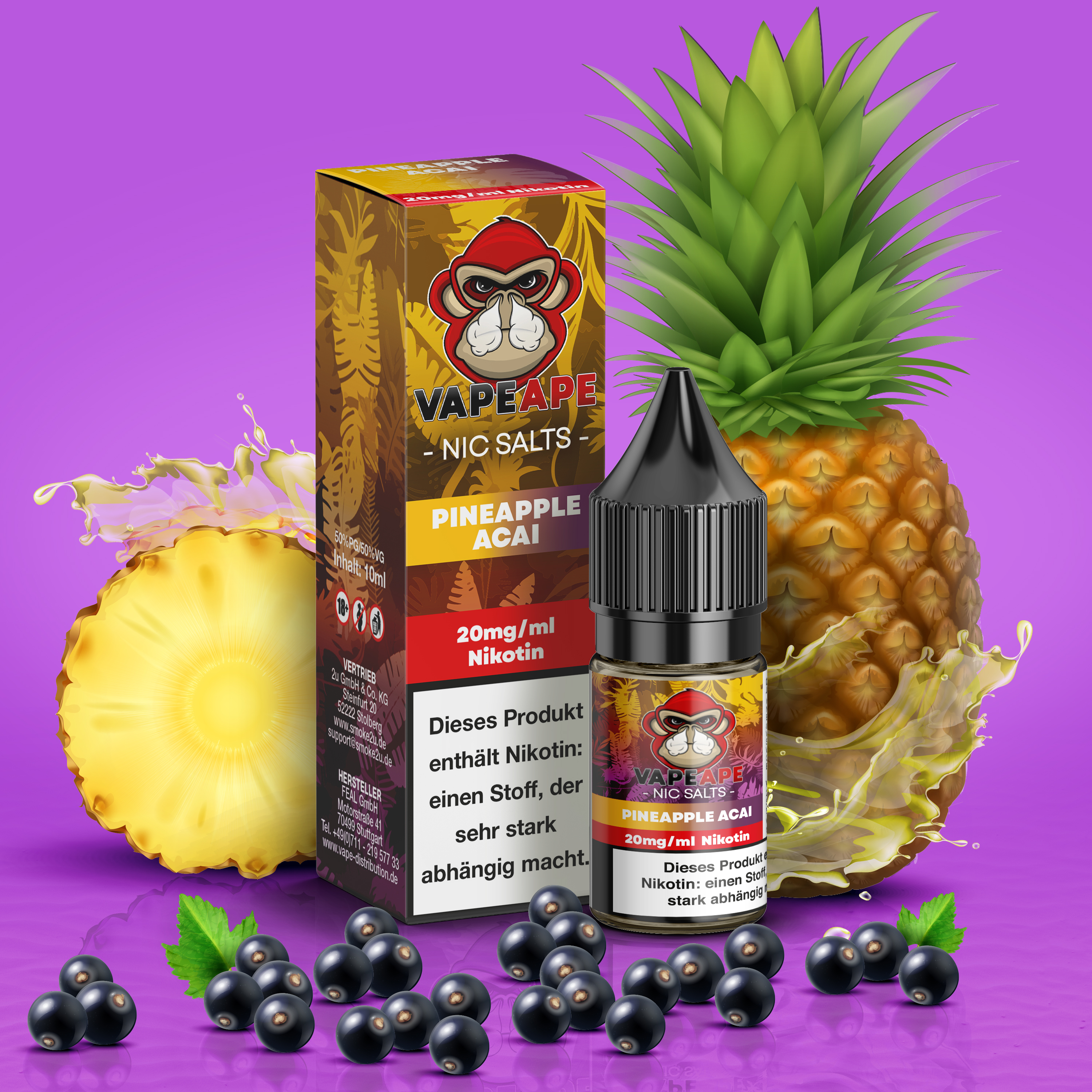 VapeApe - Pineapple Acai Nikotinsalz-Liquid 10ml | 20mg/ml