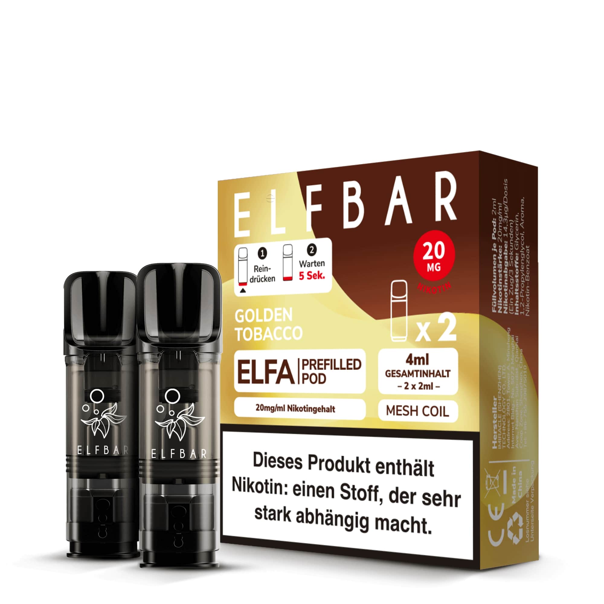 Elfbar Elfa - POD - Golden Tobacco 2% Nikotin 600 Züge (2 Pods)