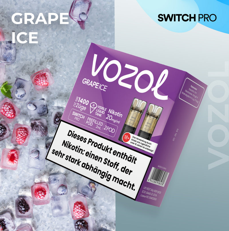 Vozol Switch Pro - Pod - Grape Ice 2% Nikotin 700 Züge (2 Pods)