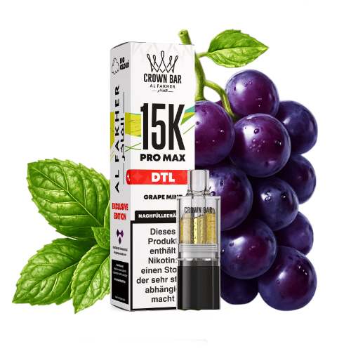 Al Fakher Crown Bar 15k Pro Max DTL Pod Grape Mint 10ml Al Fakher Crown Bar 15k Pro Max DTL Pod Grape Mint 10ml