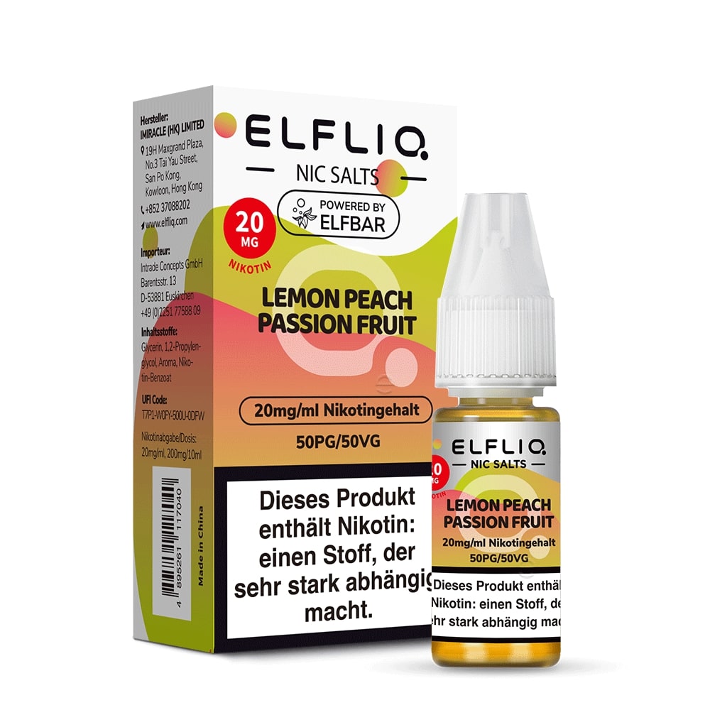Elfliq Liquid Lemon Peach Passion Fruit 20mg 10ml Elfliq Liquid Lemon Peach Passion Fruit 20mg 10ml
