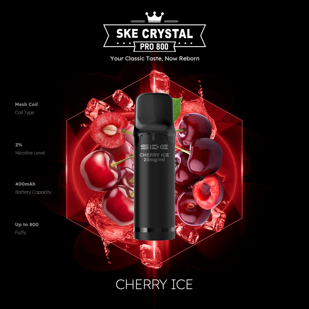 SKE Crystal Pro 800 Pod - Cherry Ice 2% Nikotin (2er Pack)