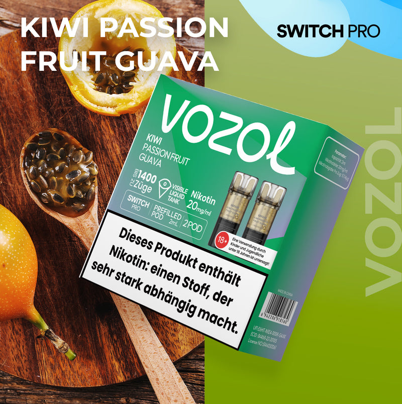 Vozol Switch Pro - Pod - Kiwi Passion Fruit Guava 2% Nikotin 700 Züge (2 Pods)