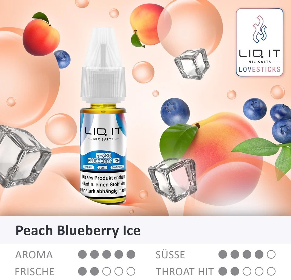 Lovesticks Liq It Liquid Peach Blueberry Ice 10ml Eigenschaften Lovesticks Liq It Liquid Peach Blueberry Ice 10ml Eigenschaften