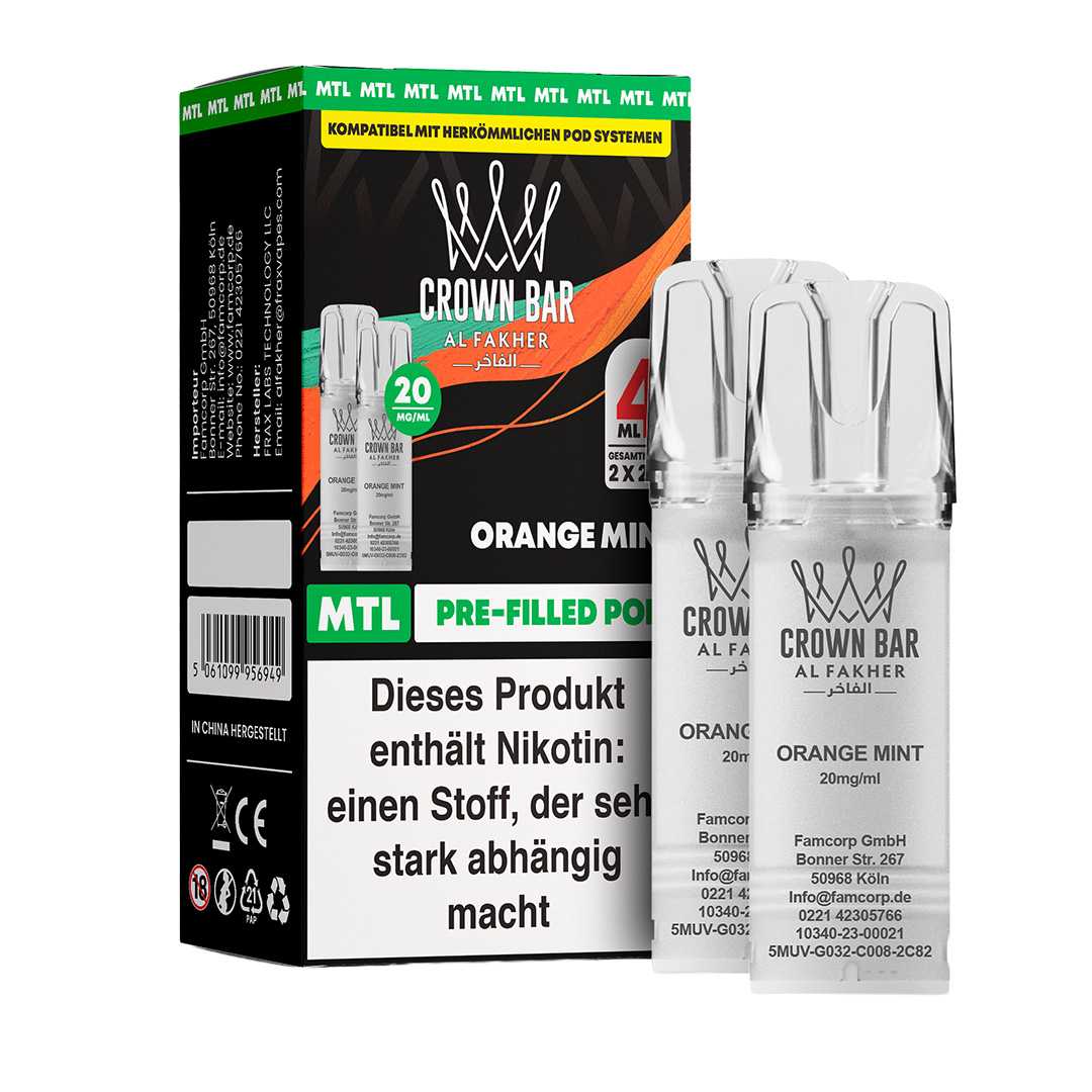 Al Fakher - Crown Bar 600 MTL POD - Orange Mint (2 Pods) Al Fakher - Crown Bar 600 MTL POD - Orange Mint (2 Pods)