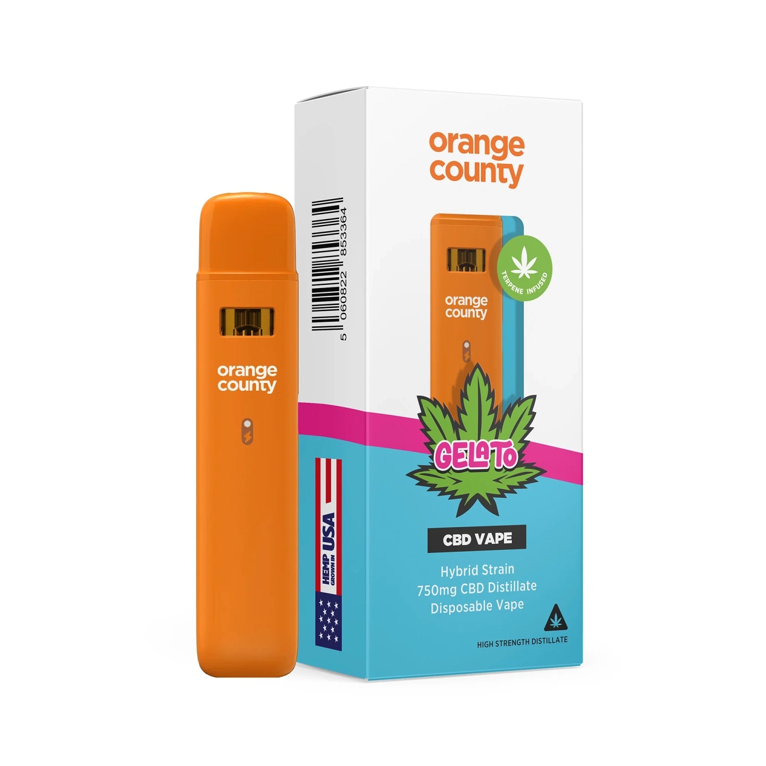 Orange County CBD Vape Einweg E-Zigarette 750mg - Gelato - 1ml