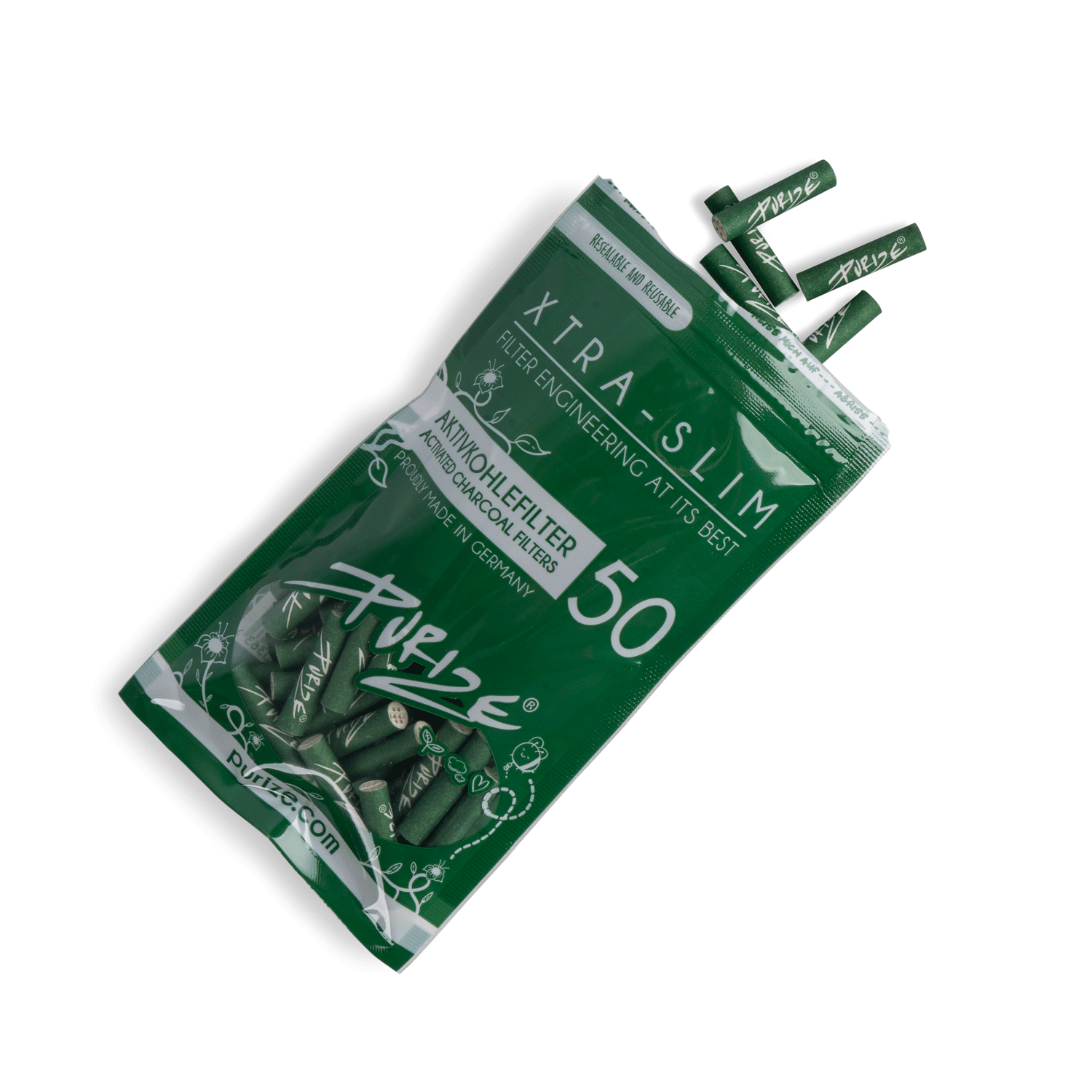 Purize Aktivkohlefilter Xtra Slim Size 6mm 50 Stück Grün