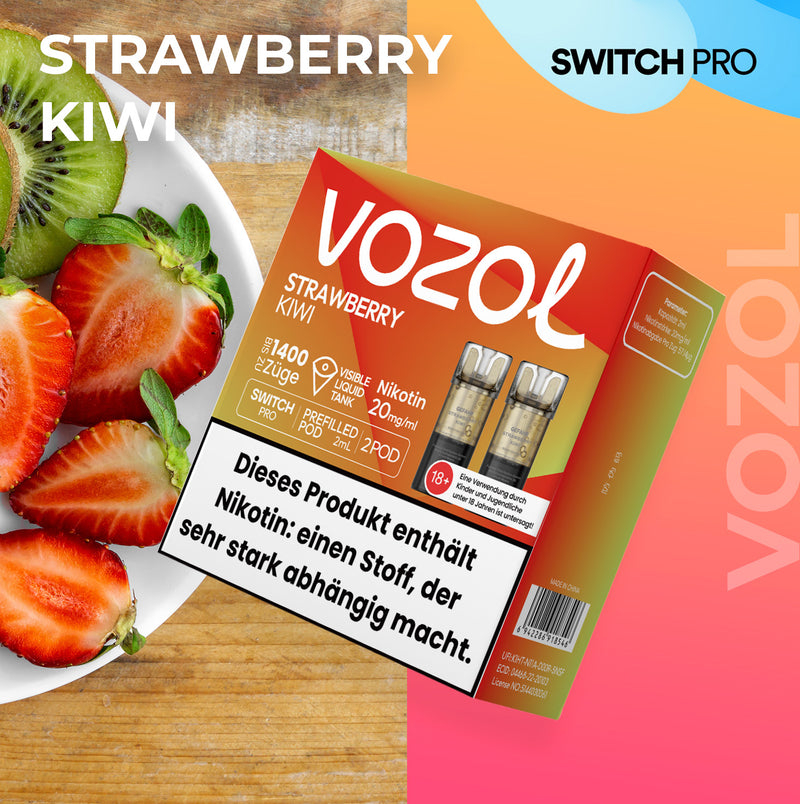 Vozol Switch Pro - Pod - Strawberry Kiwi 2% Nikotin 700 Züge (2 Pods)