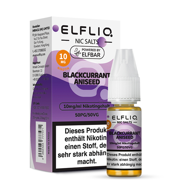 Elfbar Elfliq Blackcurrant Aniseed 10mg 10ml Elfbar Elfliq Blackcurrant Aniseed 10mg 10ml