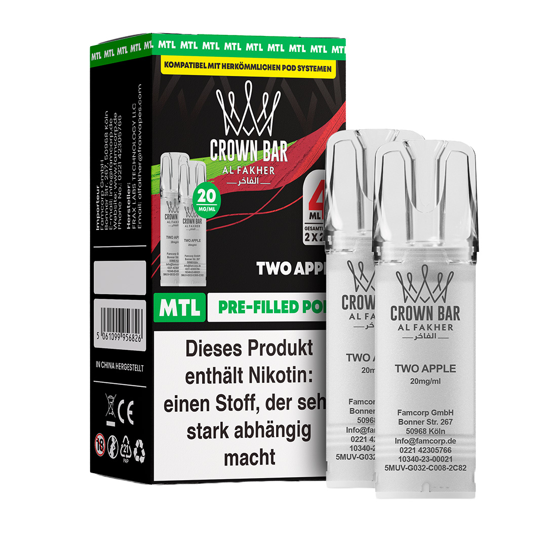 Al Fakher - Crown Bar 600 MTL POD - Two Apple (2 Pods) Al Fakher - Crown Bar 600 MTL POD - Two Apple (2 Pods)