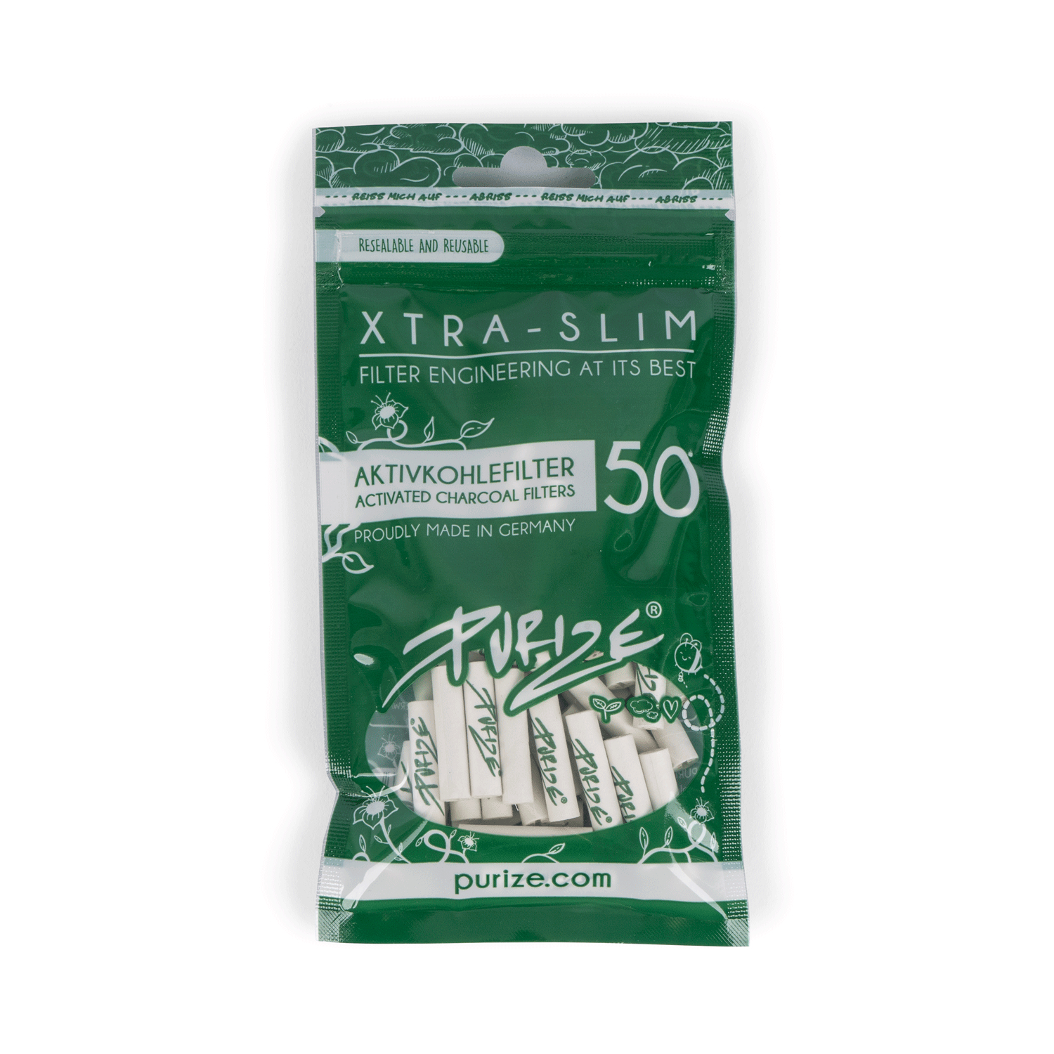 Purize Aktivkohlefilter Xtra Slim Size 6mm 50 Stück Weiß