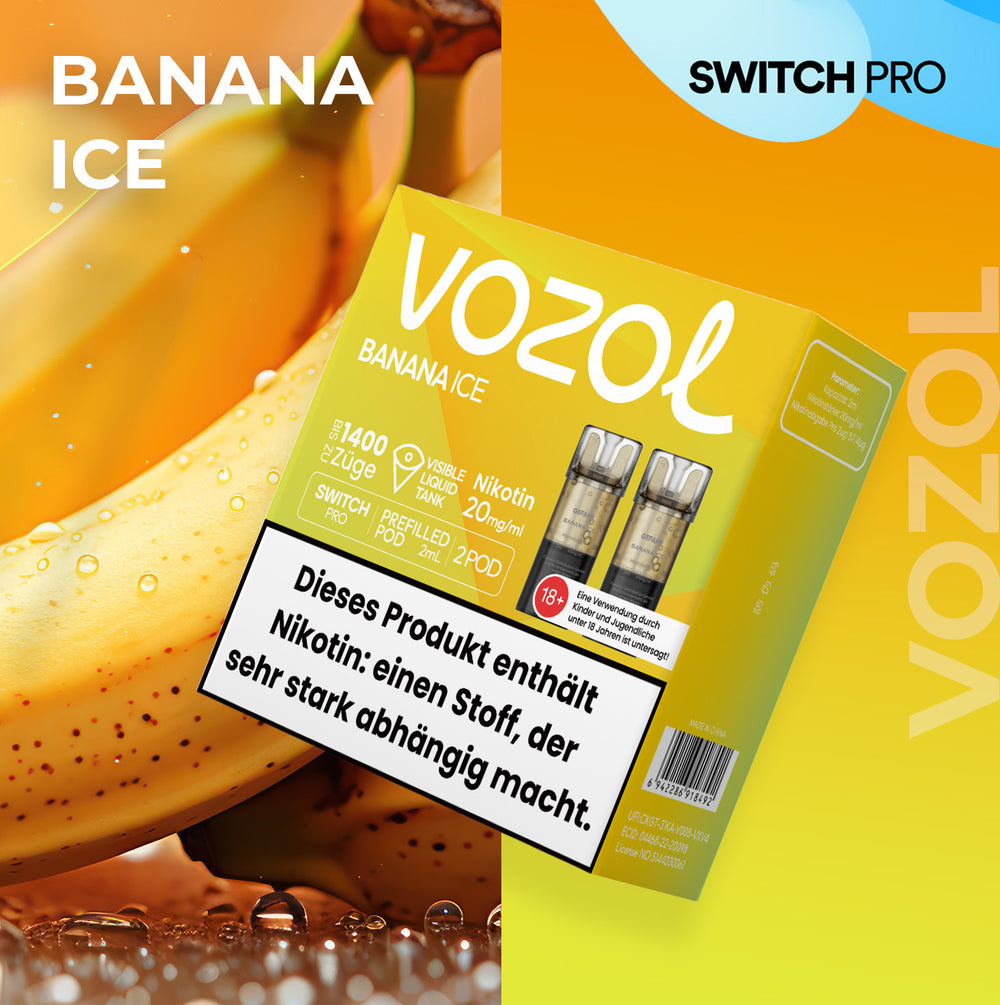 Vozol Switch Pro - Pod - Banana Ice 2% Nikotin 700 Züge (2 Pods)