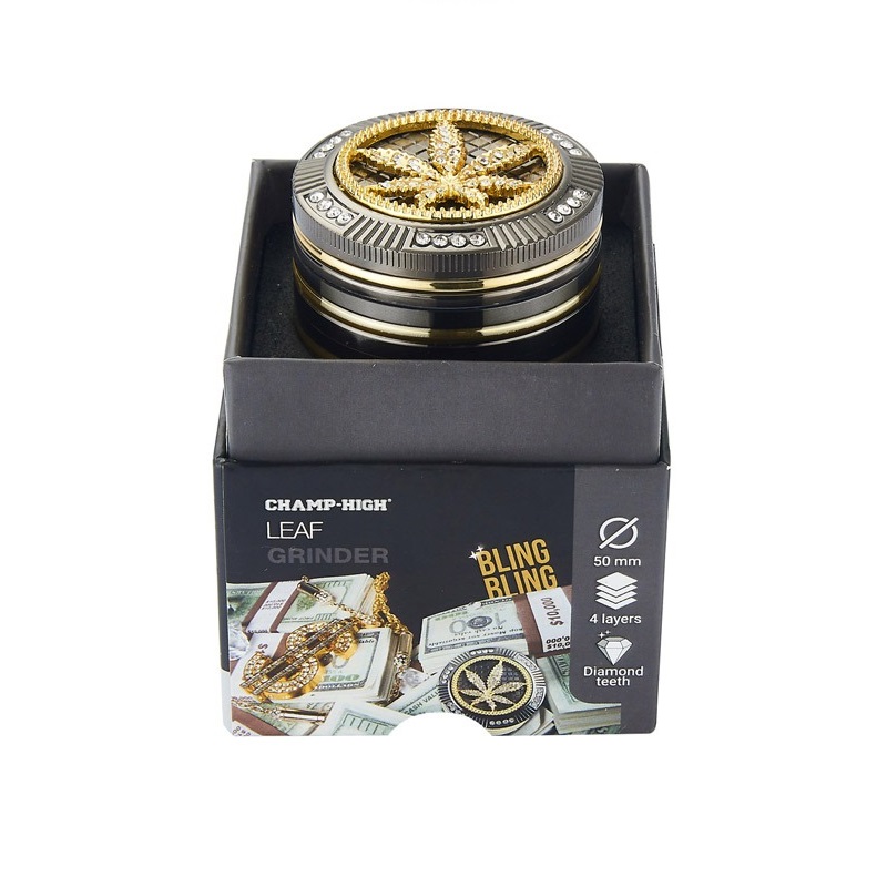 Champ High Grinder Bling Bling Leaf 4-Teilig 50 mm Box Champ High Grinder Bling Bling Leaf 4-Teilig 50 mm Box