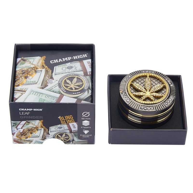Champ High Grinder Bling Bling Leaf 4-Teilig 50 mm Box Champ High Grinder Bling Bling Leaf 4-Teilig 50 mm Box