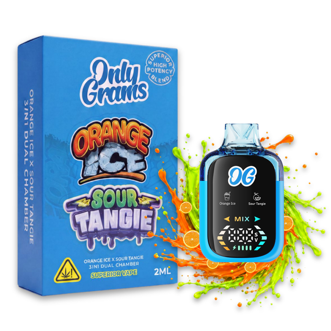 Only Grams Superior Dual Chamber Vape Orange Ice + Sour Tangie 2ml Only Grams Superior Dual Chamber Vape Orange Ice + Sour Tangie 2ml