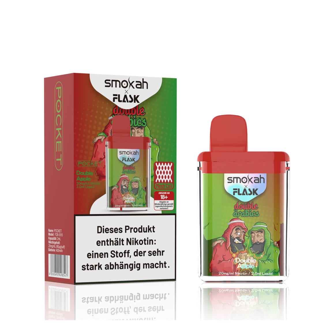 Smokah x Flask Pocket - Einweg E-Shisha - Double Arabics 2% Nikotin