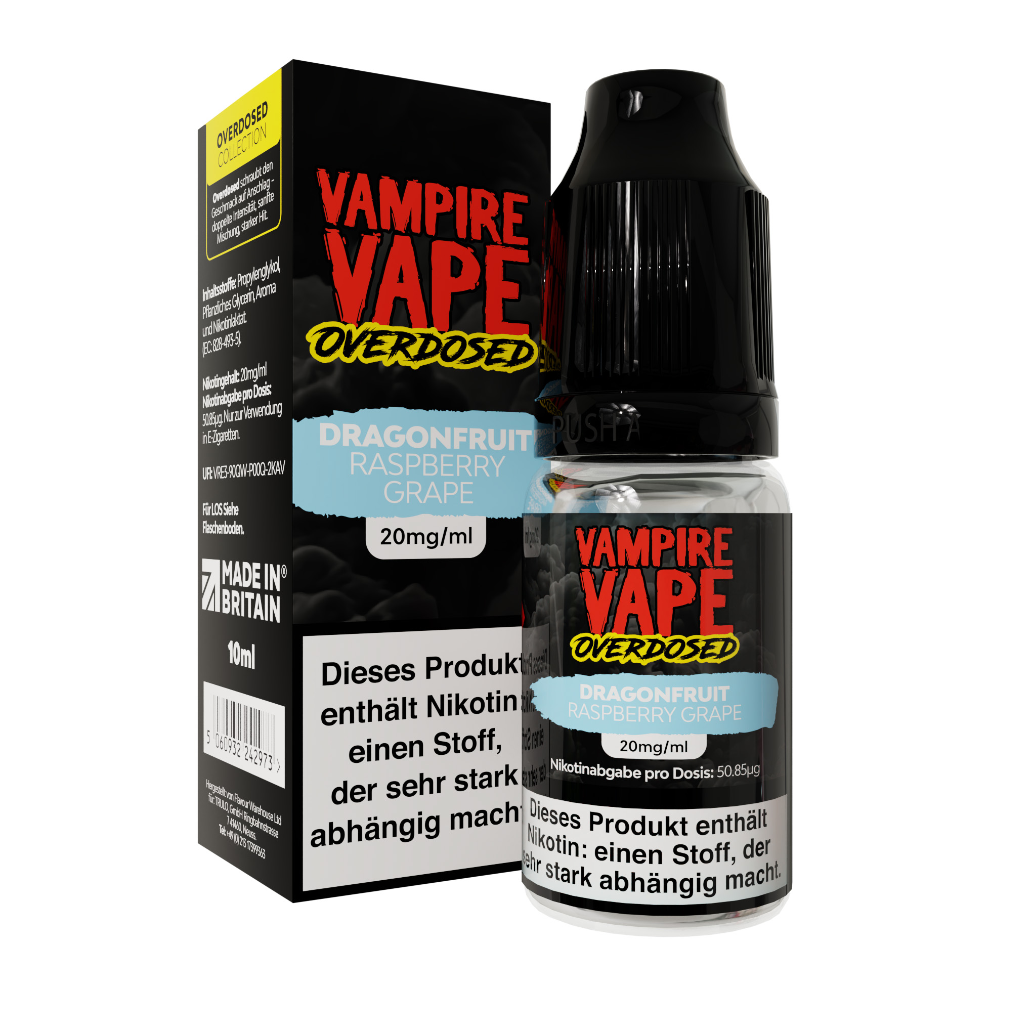 Vampire Vape Overdosed Nikotinsalz Liquid Dragonfruit Raspberry Grape 20mg 10ml