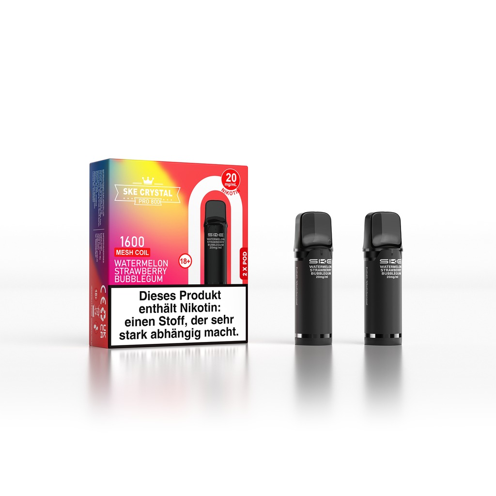 SKE Crystal Pro 800 Pod - Watermelon Strawberry Bubblegum 2% Nikotin (2er Pack)