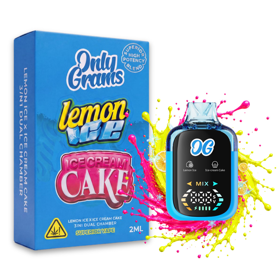 Only Grams Superior Dual Chamber Vape Lemon Ice + Ice Cream Cake 2ml Only Grams Superior Dual Chamber Vape Lemon Ice + Ice Cream Cake 2ml