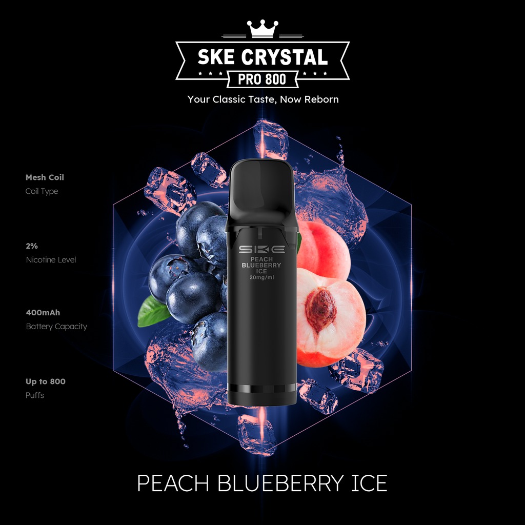 SKE Crystal Pro 800 Pod - Peach Blueberry Ice 2% Nikotin (2er Pack)