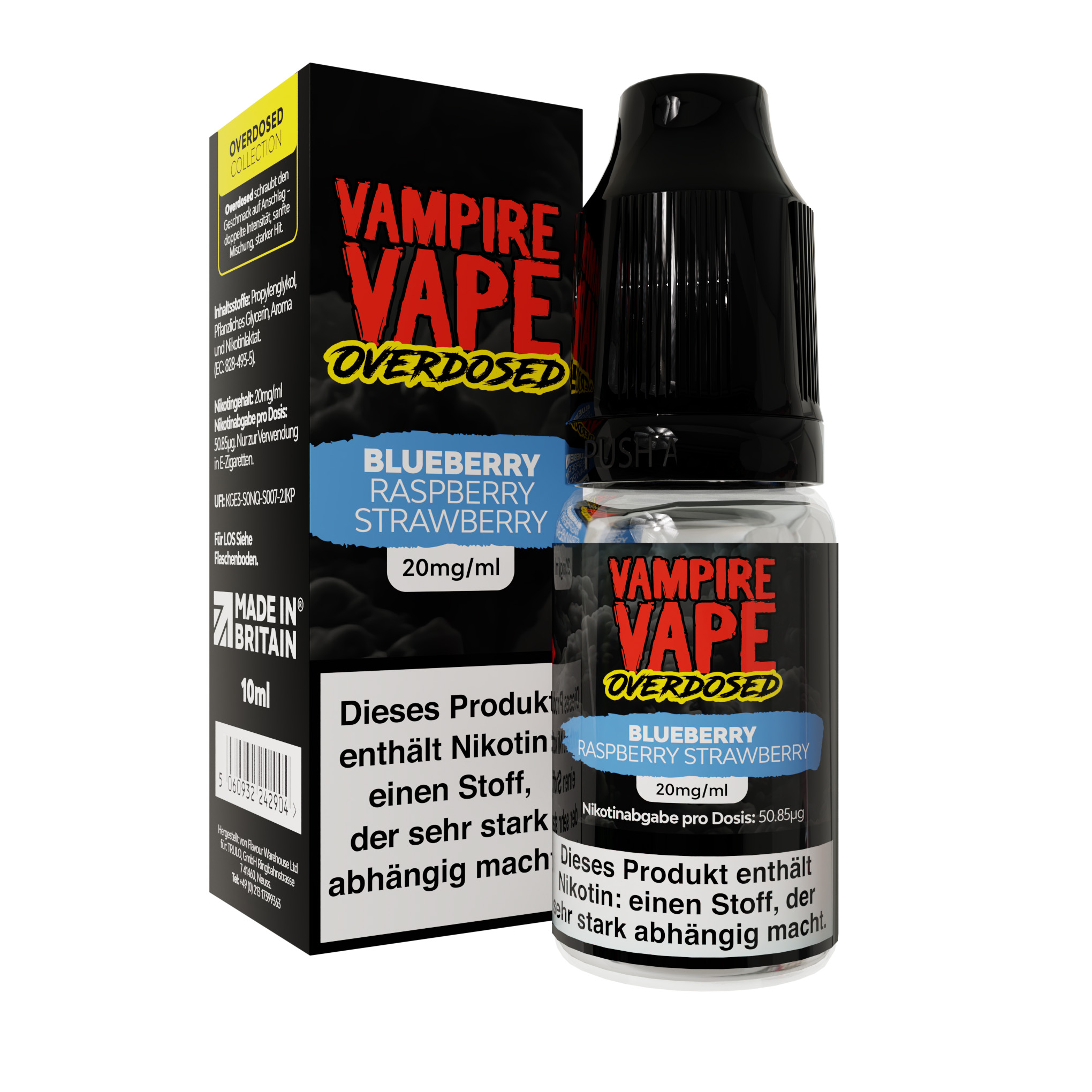 Vampire Vape Overdosed Nikotinsalz Liquid Blueberry Raspberry Strawberry 20mg 10ml