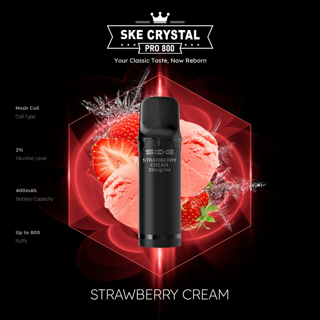 SKE Crystal Pro 800 Pod - Strawberry Cream 2% Nikotin (2er Pack)