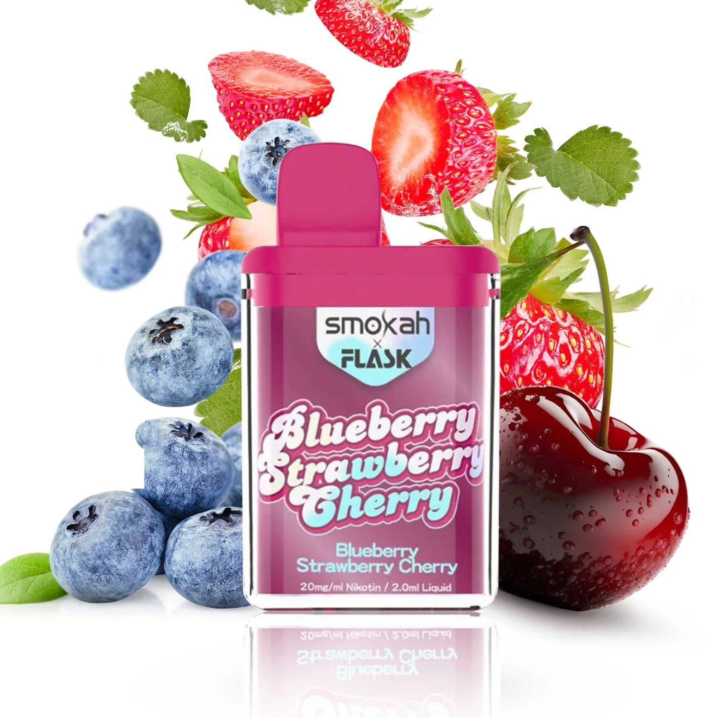Smokah x Flask Pocket - Einweg E-Shisha - Blueberry Strawberry Cherry 2% Nikotin