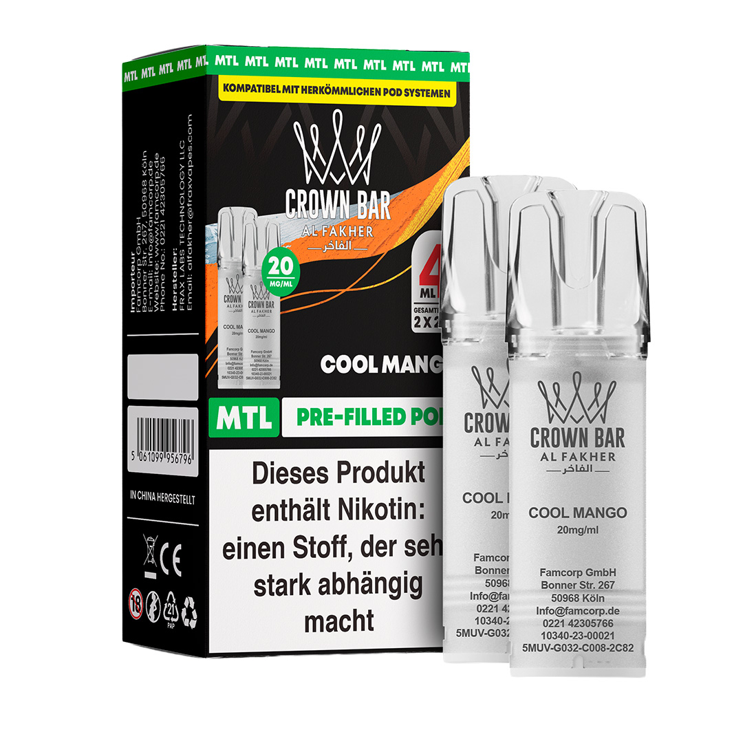 Al Fakher - Crown Bar 600 MTL POD - Cool Mango (2 Pods) Al Fakher - Crown Bar 600 MTL POD - Cool Mango (2 Pods)