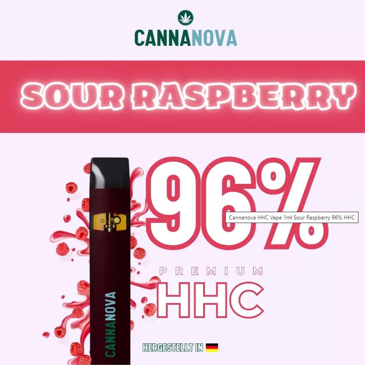 Cannanova HHC Vape Einweg E-Zigarette - Sour Raspberry 1ml 96%