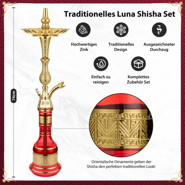 Luna Hookah Shisha Tradi Set Rot Details Luna Hookah Shisha Tradi Set Rot Details