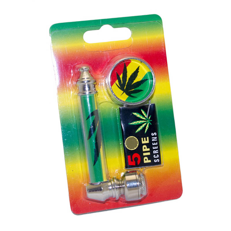 Handpfeifen Set Hanf Rasta mit Grinder Handpfeifen Set Hanf Rasta mit Grinder