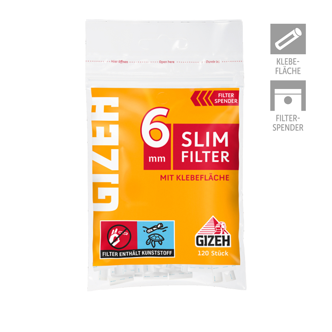 Gizeh - Slim Aktivkohlefilter Ø 6mm 120 Stück