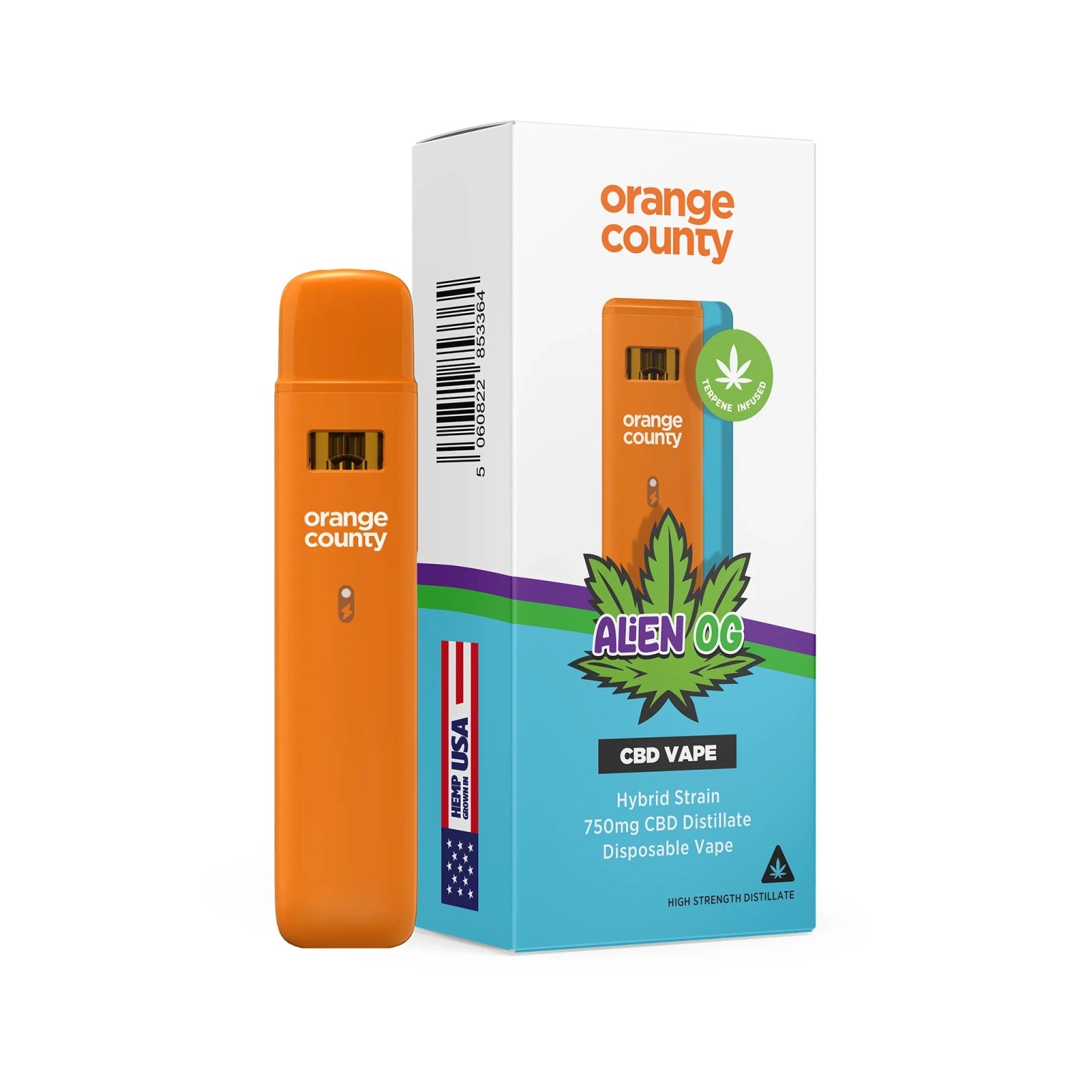 Orange County CBD Vape Einweg E-Zigarette 750mg - Alien OG - 1ml