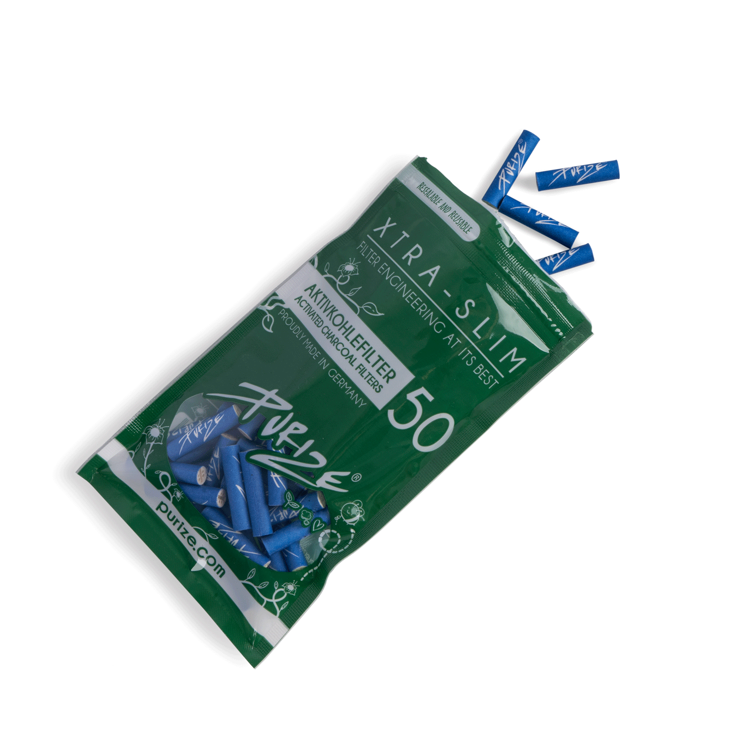 Purize - Aktivkohlefilter XTRA Slim Size Ø 6mm 50 Stück Blau