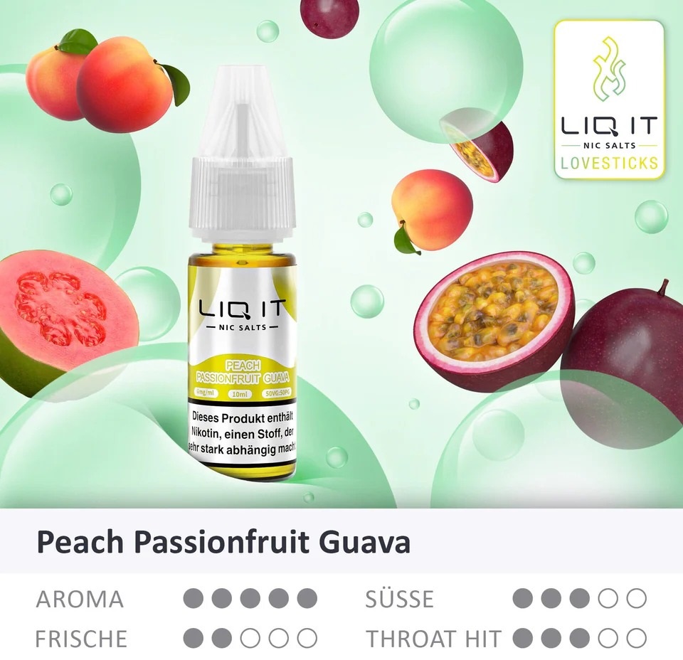 Lovesticks Liq It Liquid Peach Passionfruit Guava 10ml Eigenschaften Lovesticks Liq It Liquid Peach Passionfruit Guava 10ml Eigenschaften