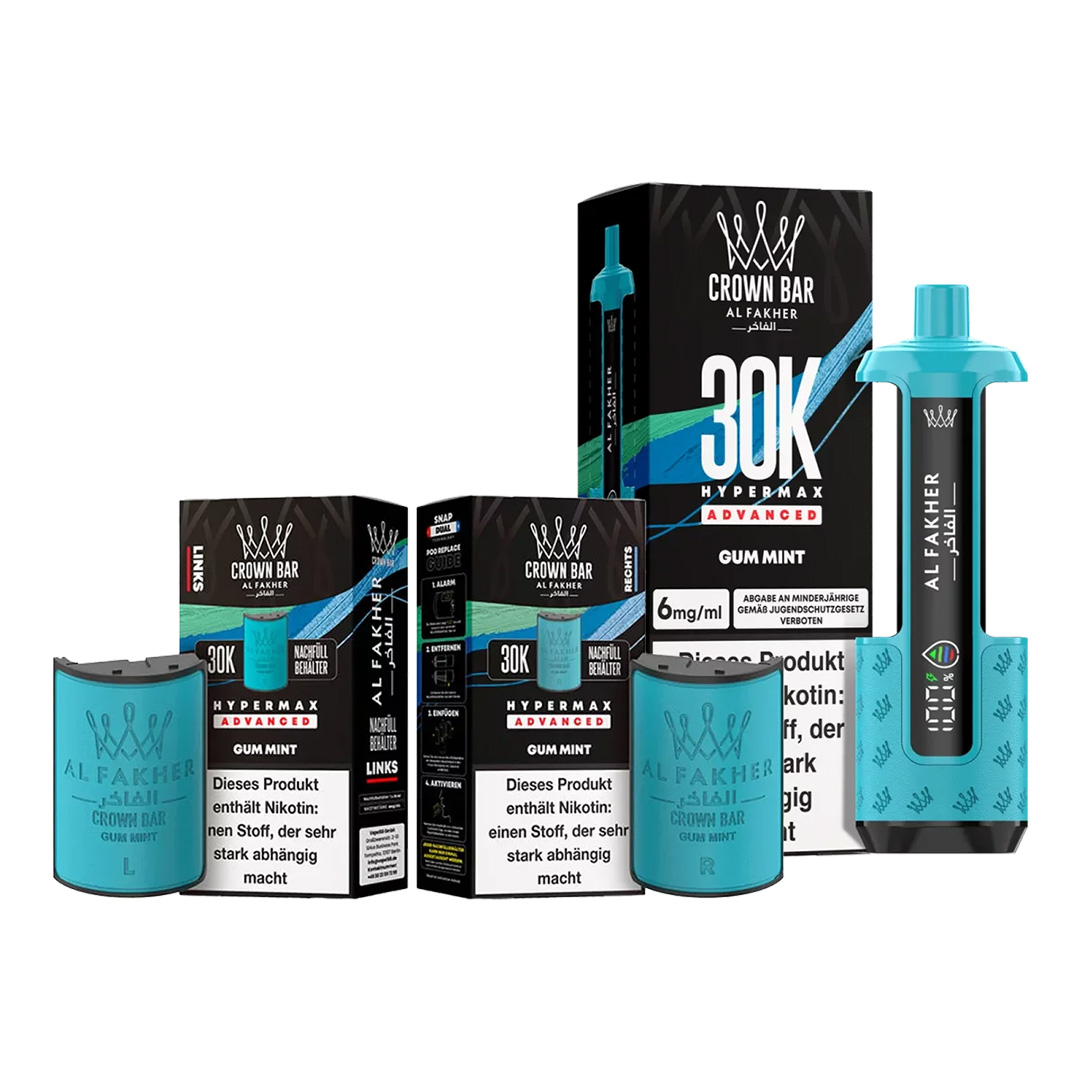 Al Fakher Crown Bar 30K Hypermax Advanced Gum Mint Al Fakher Crown Bar 30K Hypermax Advanced Gum Mint