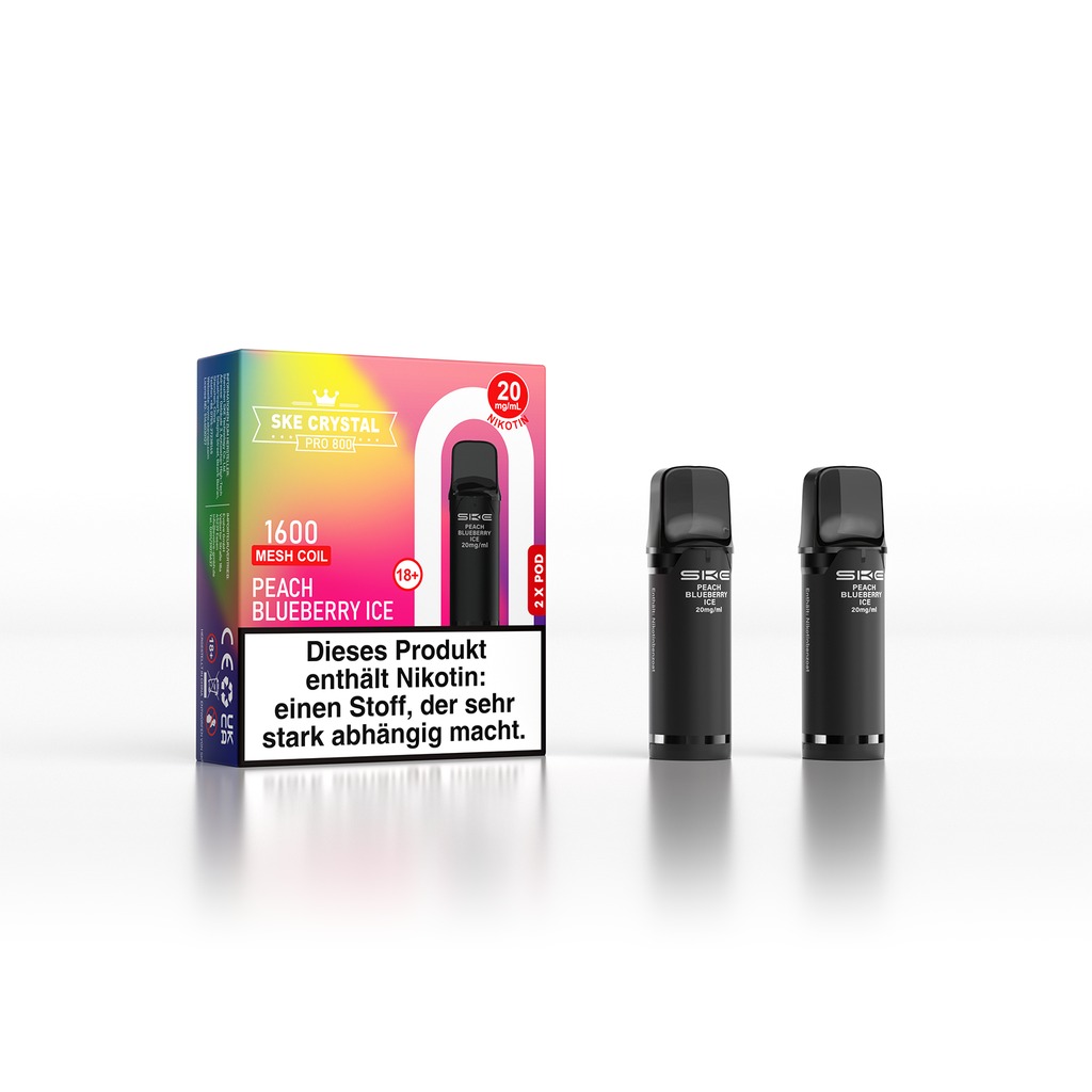 SKE Crystal Pro 800 Pod - Peach Blueberry Ice 2% Nikotin (2er Pack)