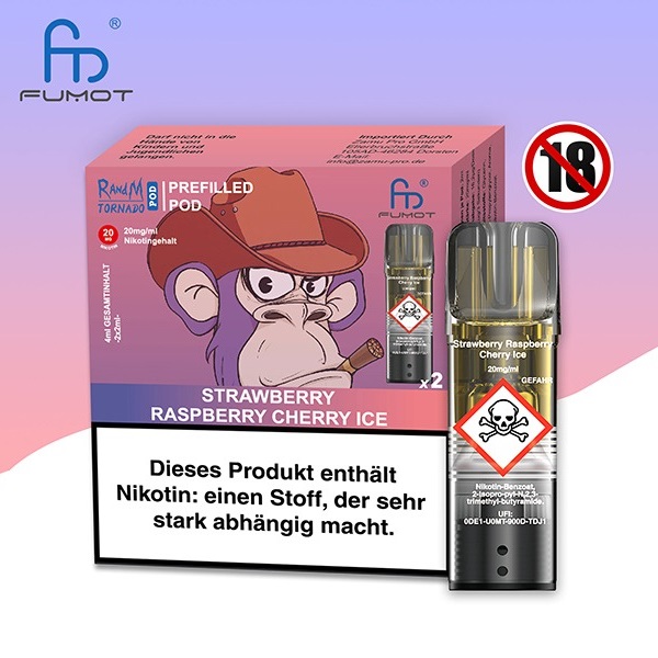 RandM Tornado - POD - Strawberry Raspberry Cherry Ice 2% Nikotin 600 Züge (2 Pods)