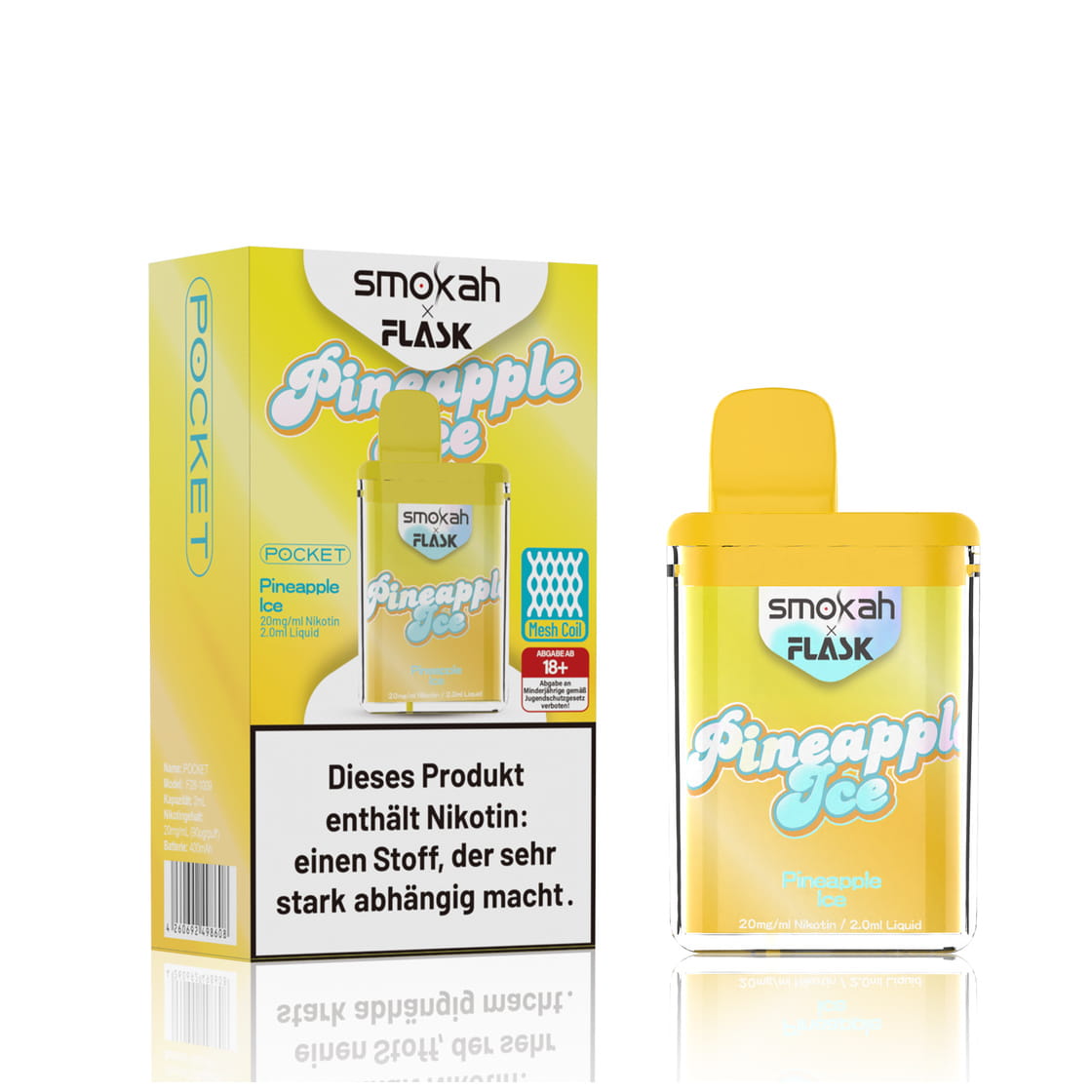 Smokah x Flask Pocket - Einweg E-Shisha - Pineapple Ice 2% Nikotin