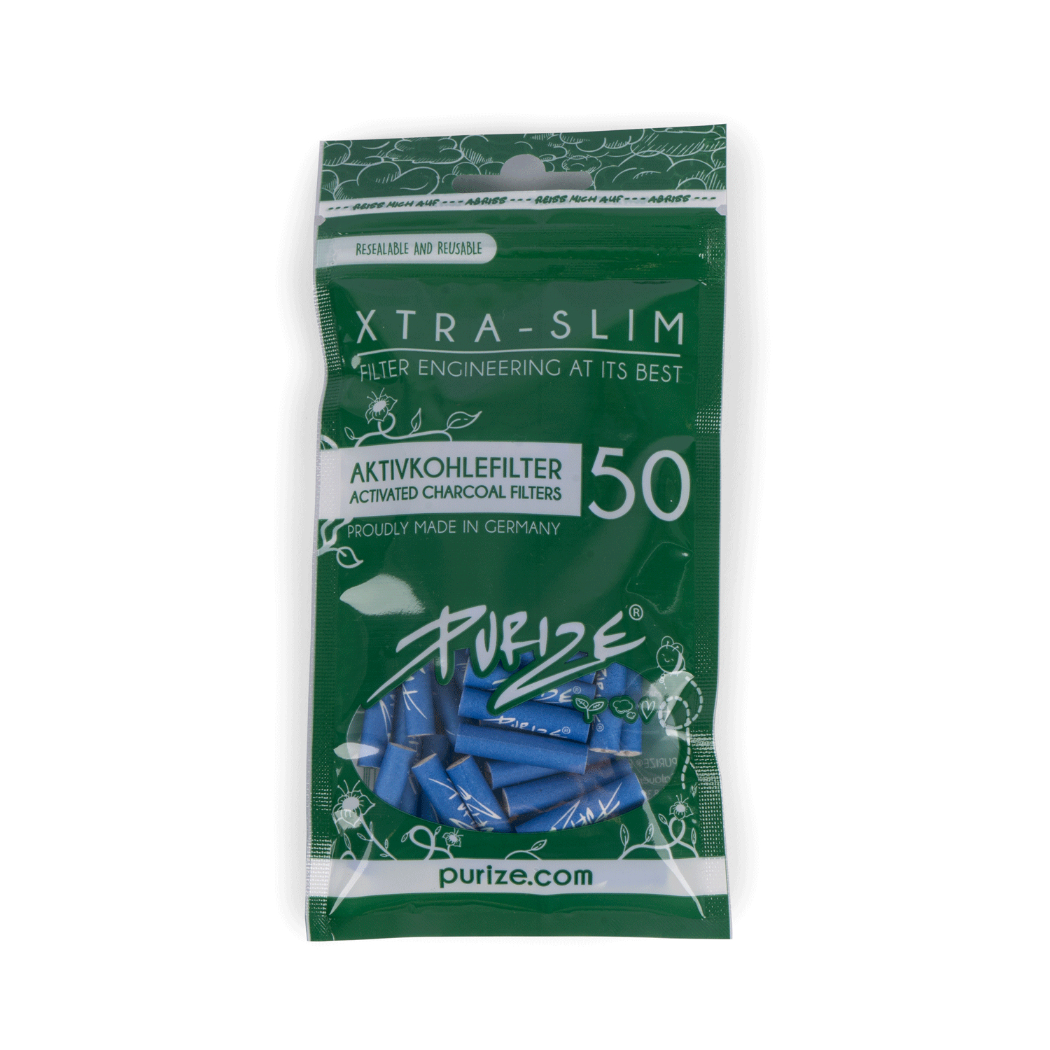 Purize - Aktivkohlefilter XTRA Slim Size Ø 6mm 50 Stück Blau