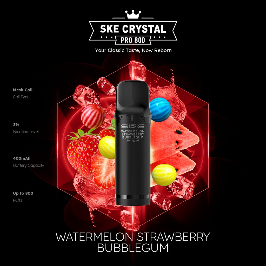 SKE Crystal Pro 800 Pod - Watermelon Strawberry Bubblegum 2% Nikotin (2er Pack)